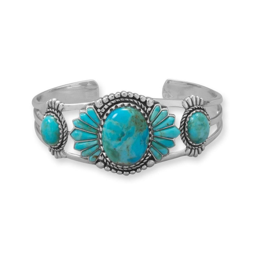 Oxidized Sterling Silver Turquoise Southwest Style Cuff Bracelet - Picture 1 of 1